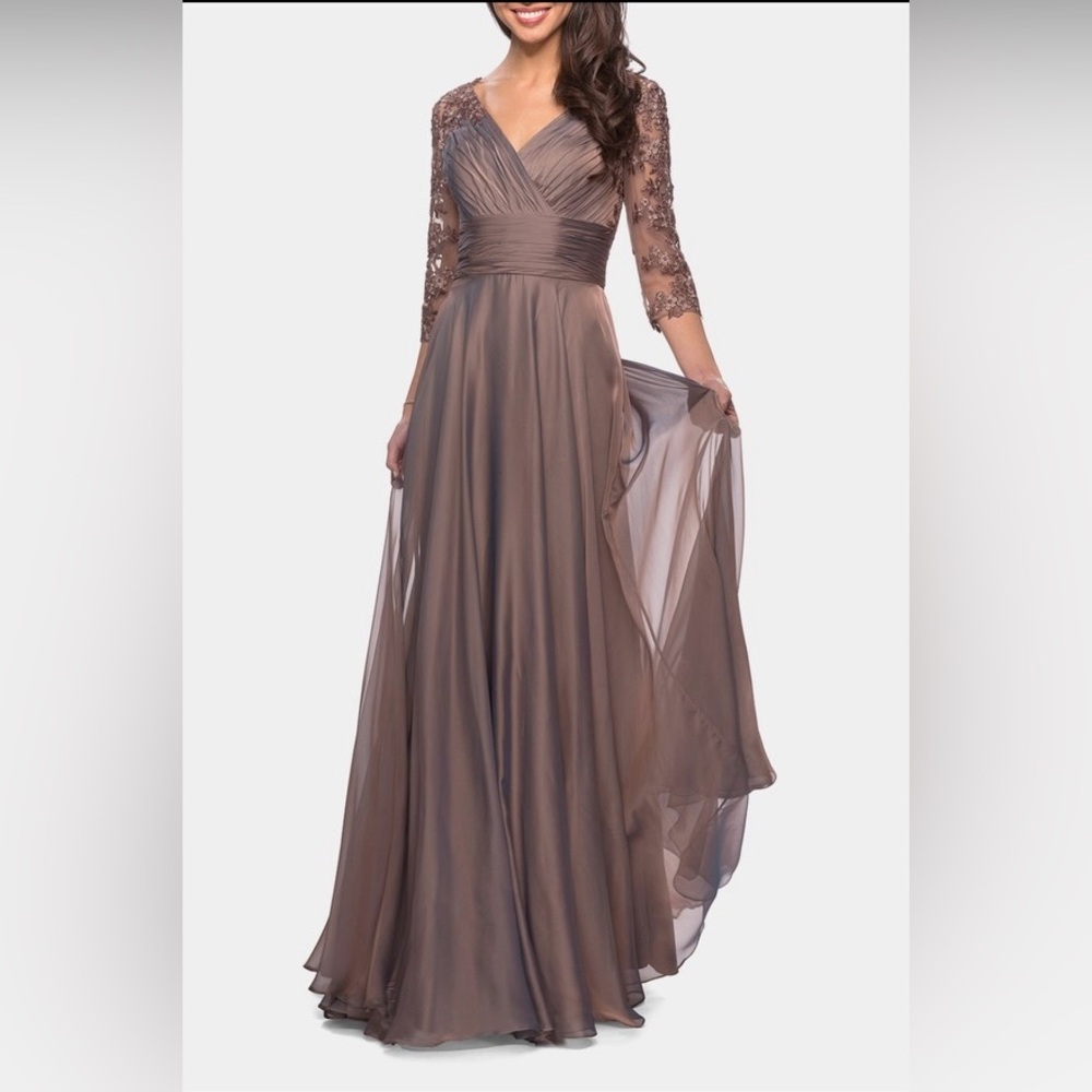 La Femme Floor Length Chiffon Dress